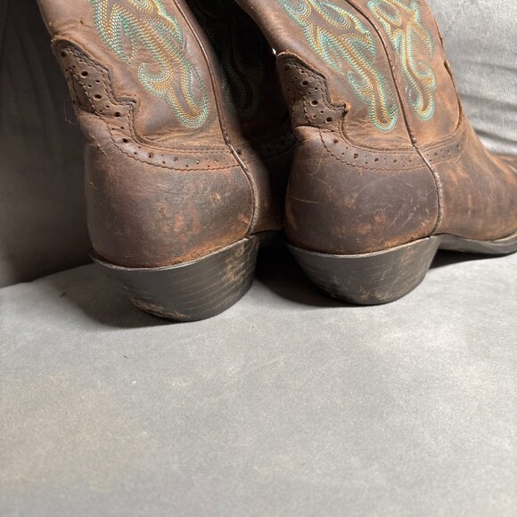 Justin Brown Leather Western Cowboy Boots Embroidered – Size 7B - Picture 6 of 11